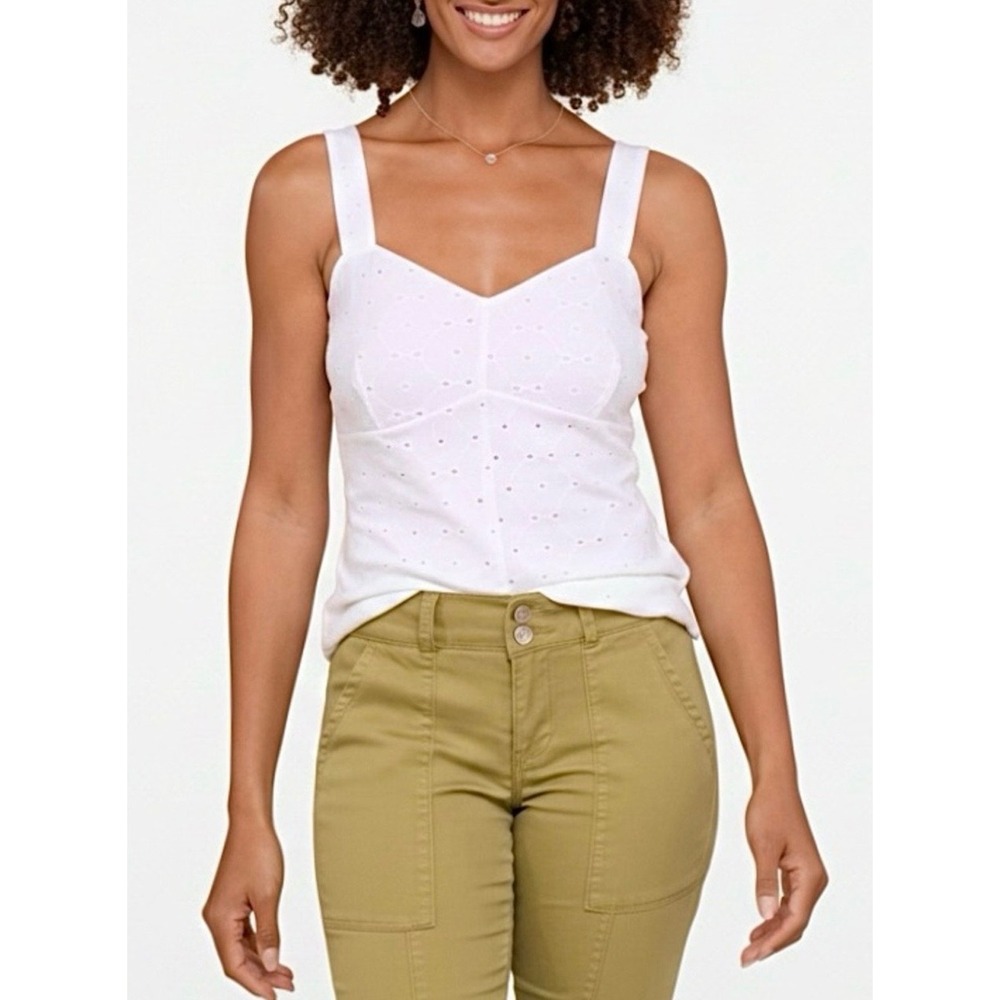 Cabi 6561 White Eyelet Tank Top Sweetheart Neckline Wide Strap Spring 2024 NWT M